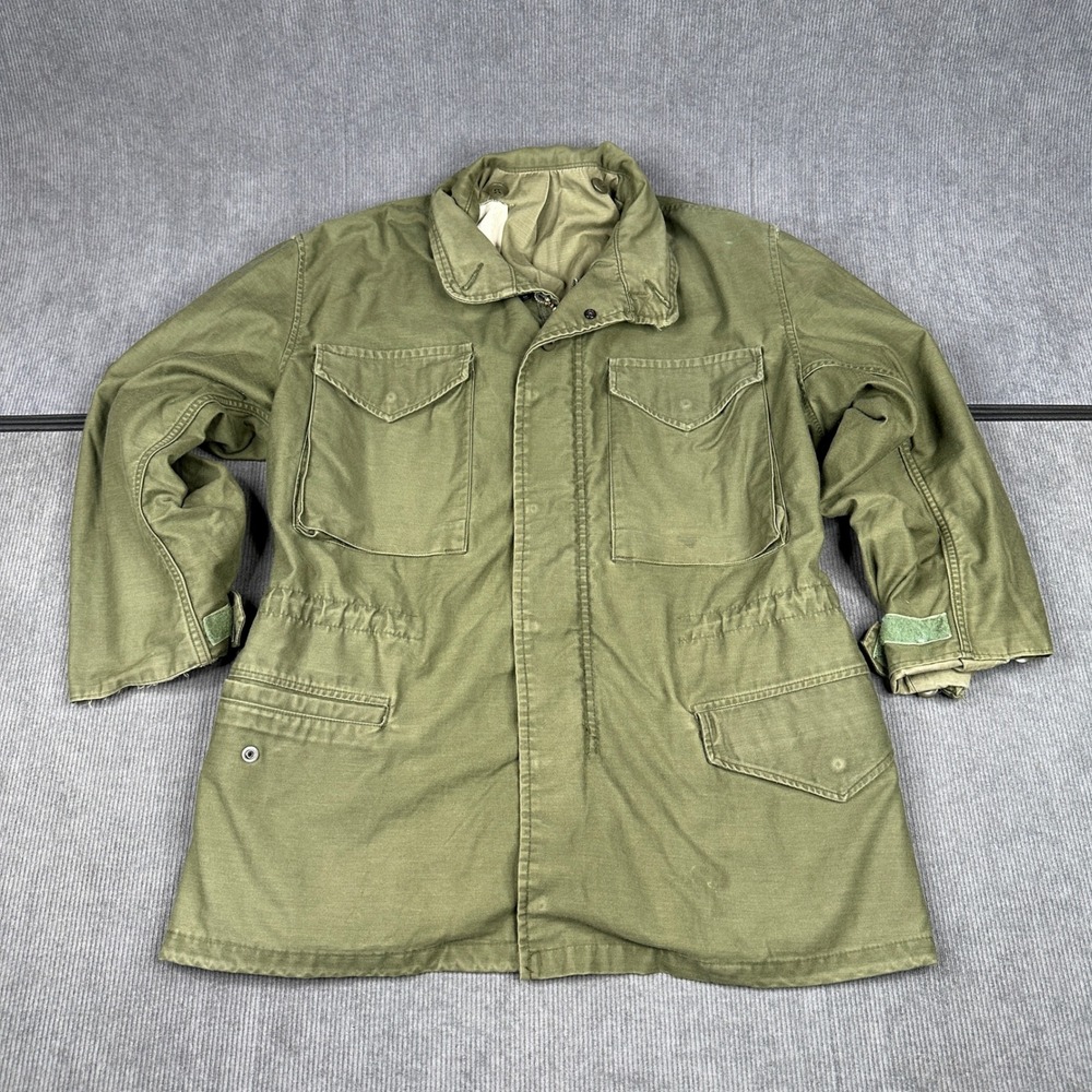 Vintage US Military M-65 Field Jacket Olive Drab Green S" Short Brass Zip Coat